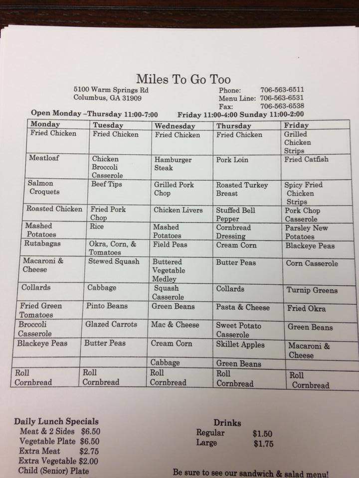 More Miles to Go - Columbus, GA menu_pic
