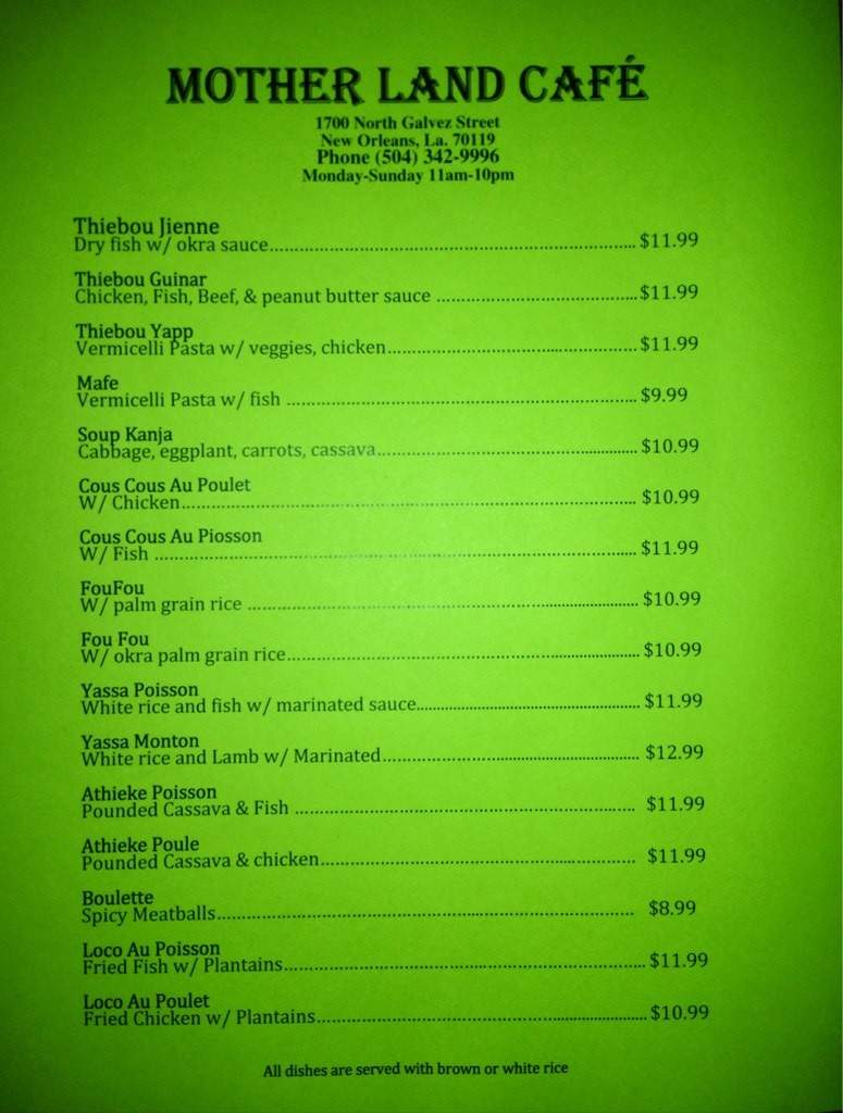 Mother Land Cafe - New Orleans, LA menu_pic