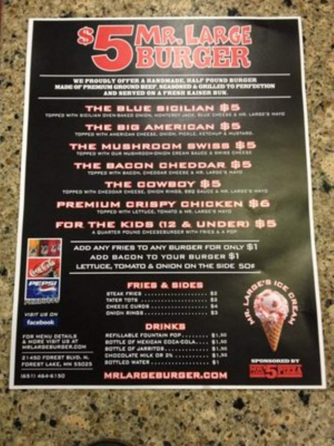 Mr. Large $5 Pizza & Wings - Forest Lake, MN menu_pic