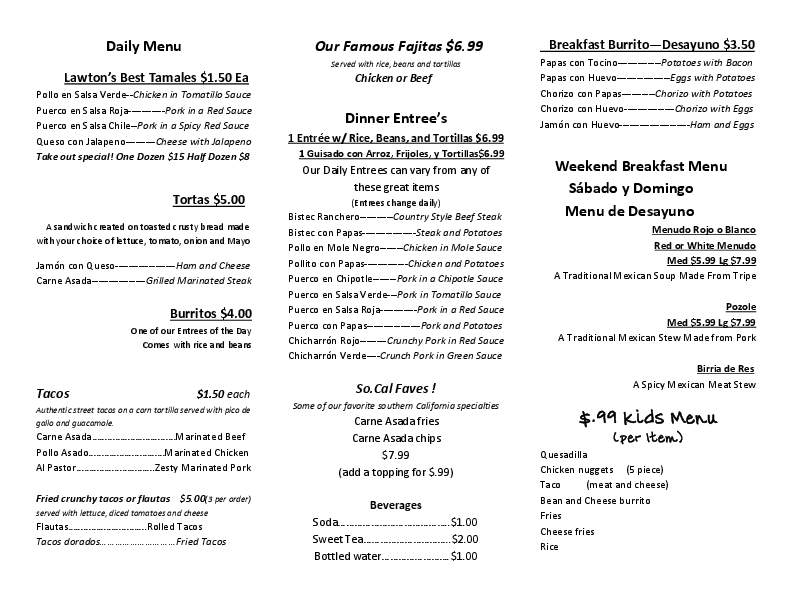 Nana's Kitchen - Lawton, OK menu_pic