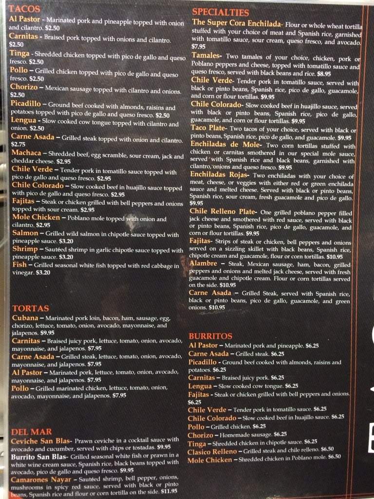 Nayar Taqueria - Portland, OR menu_pic
