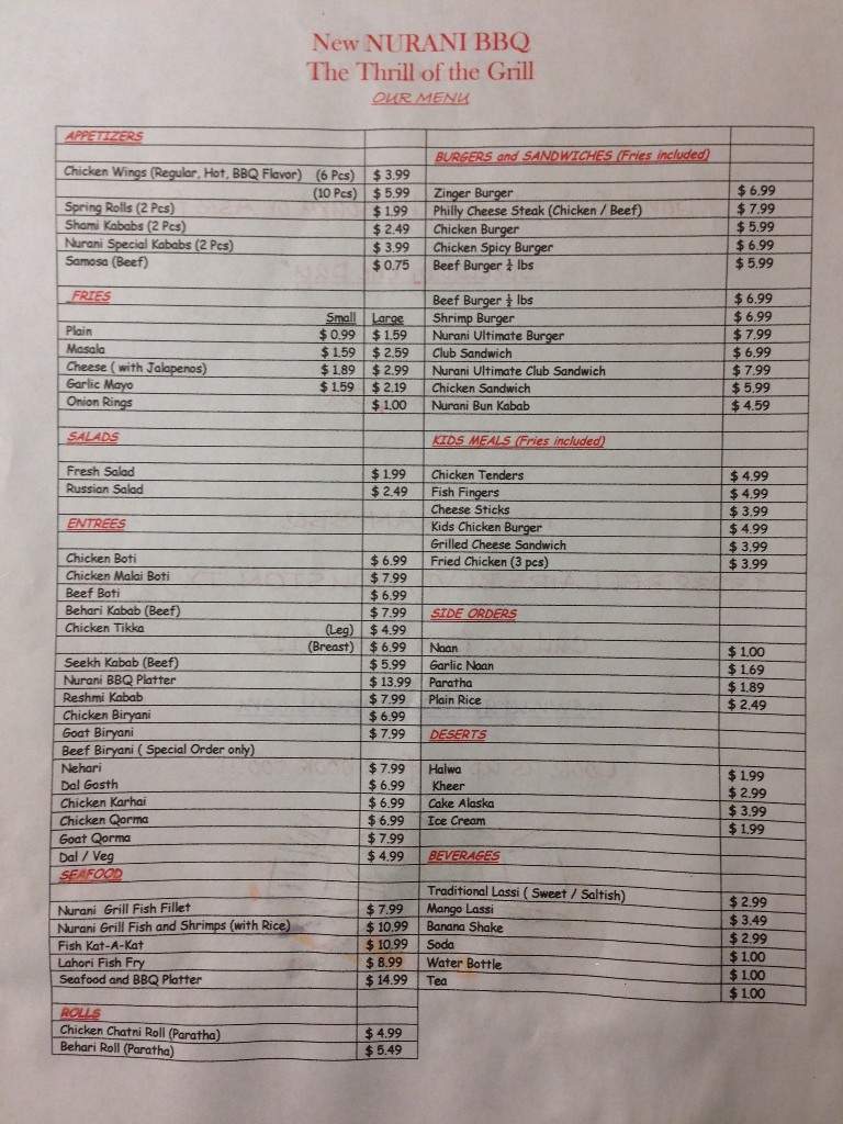 New Nurani BBQ - Houston, TX menu_pic