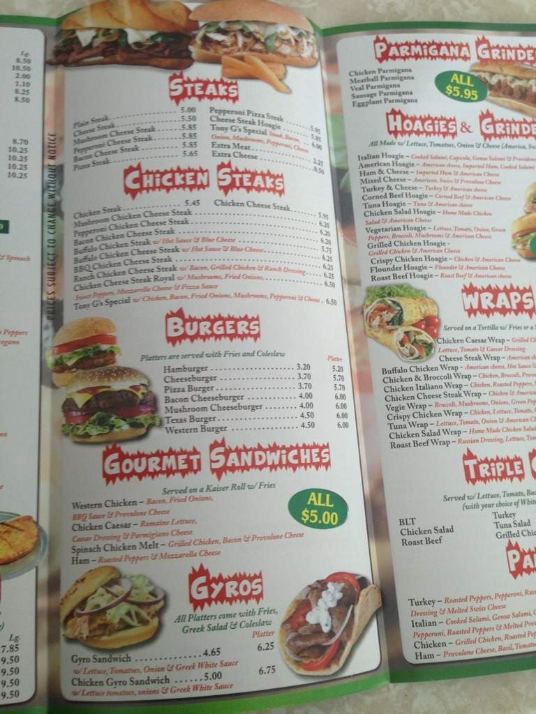 New Tony G's Pizza - Philadelphia, PA menu_pic