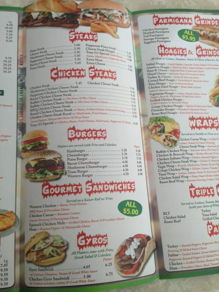 New Tony G's Pizza - Philadelphia, PA menu_pic