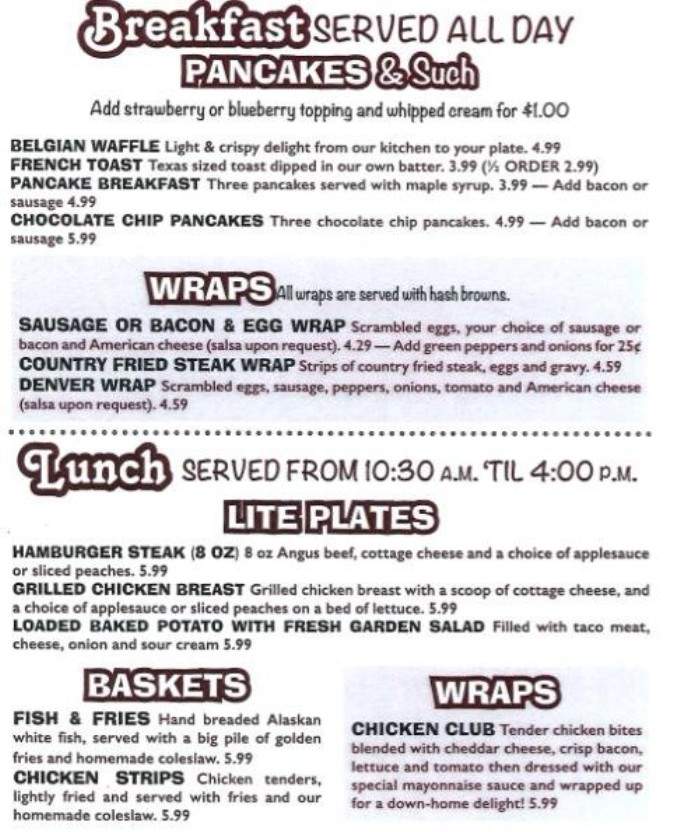 Not your Average Joe's Family Dining - Wabash, IN menu_pic