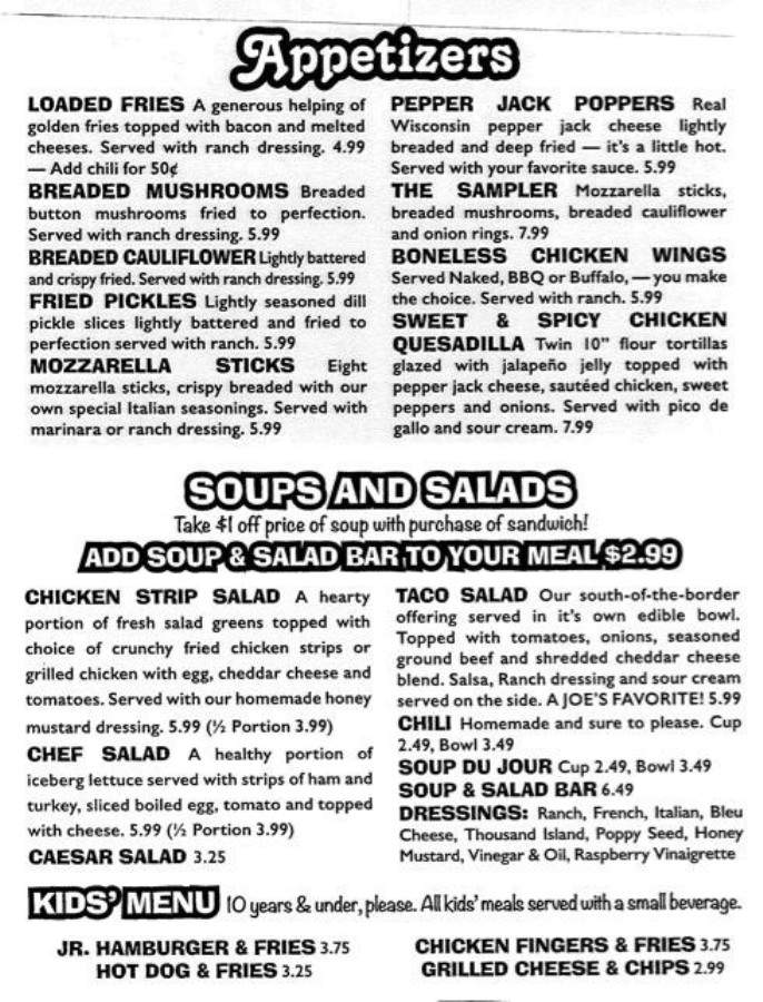 Not your Average Joe's Family Dining - Wabash, IN menu_pic