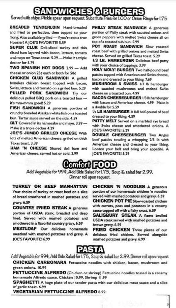 Not your Average Joe's Family Dining - Wabash, IN menu_pic