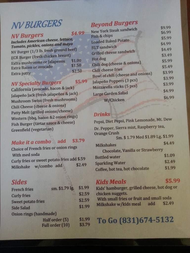NV Burgers - Greenfield, CA menu_pic