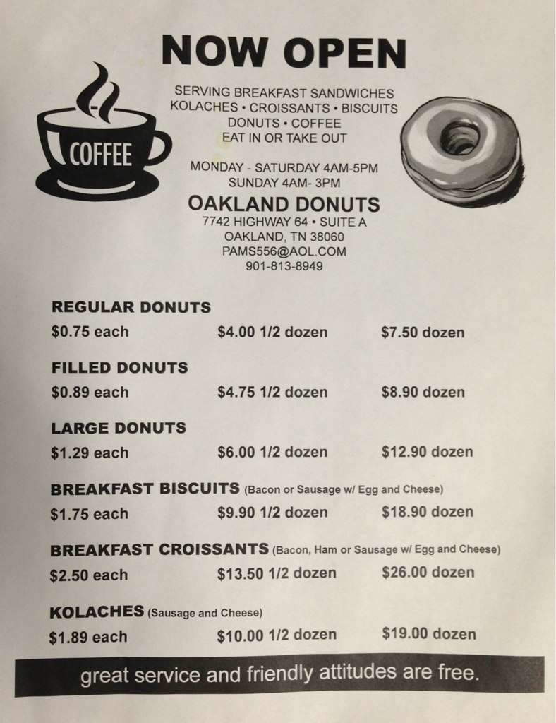 Oakland Donuts - Oakland, TN menu_pic