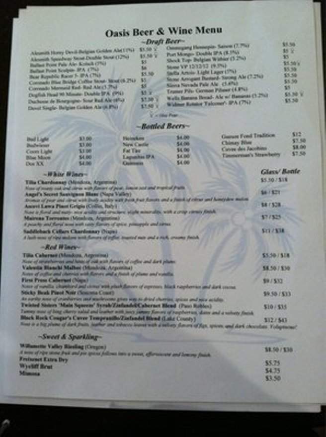 Oasis Restaurant and Lounge - San Diego, CA menu_pic
