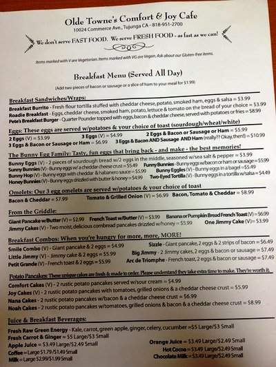 Olde Town's Comfort & Joy Cafe - Tujunga, CA menu_pic