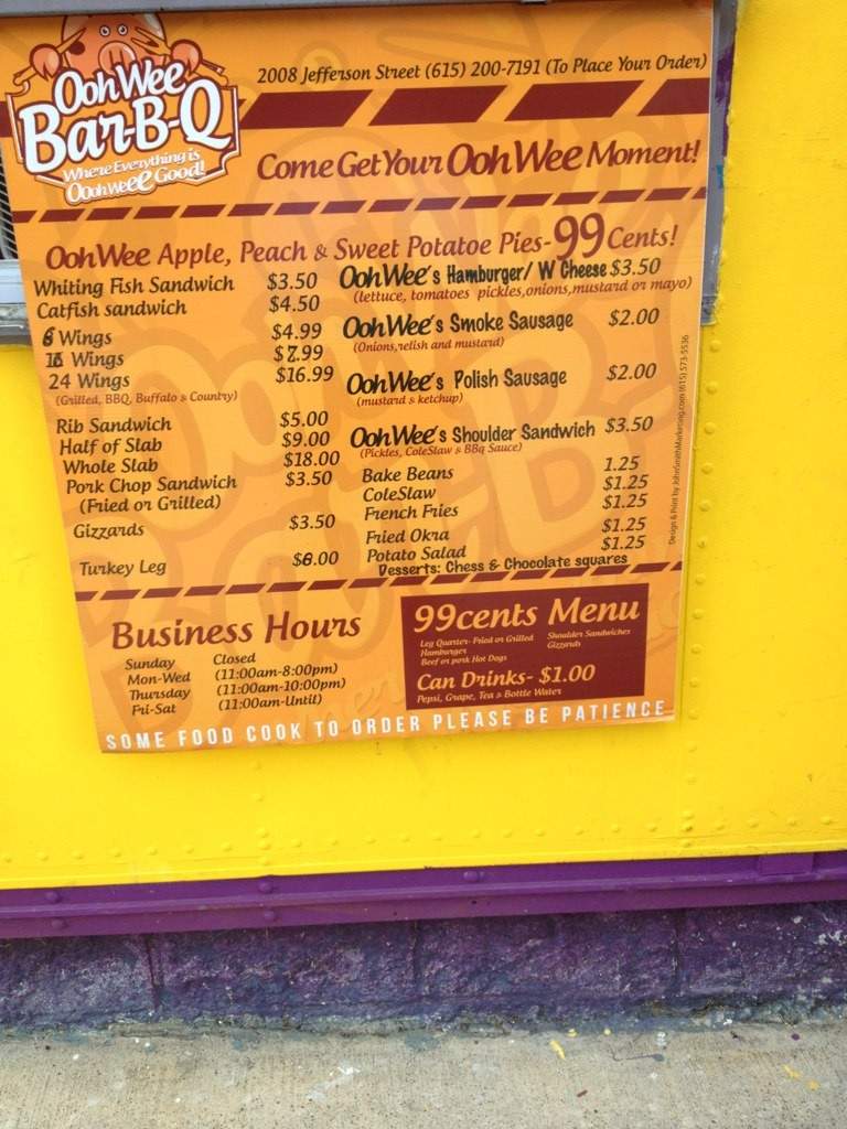 Ooh Wee Bar-B-Q - Nashville, TN menu_pic