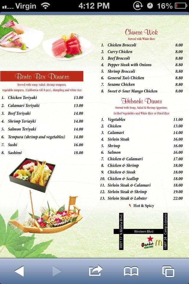Osaka Fusion House - Jacksonville, NC menu_pic