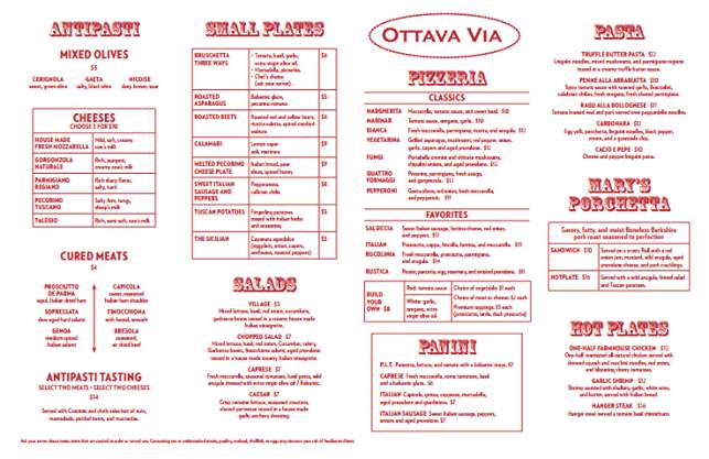 Ottava Via - Detroit, MI menu_pic