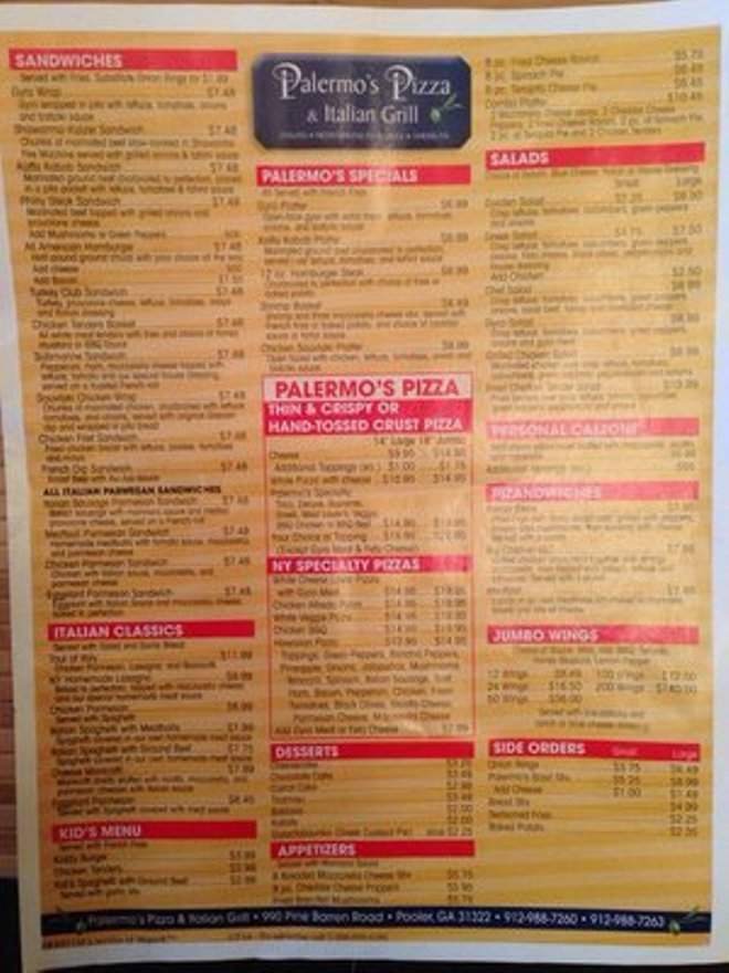Palermo's Pizza and Italian Grill - Pooler, GA menu_pic