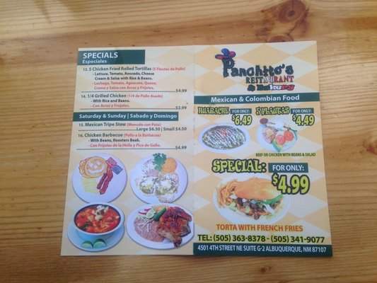 Panchito's - Albuquerque, NM menu_pic
