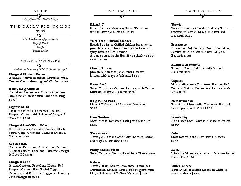 Panini Fix - Salt Lake City, UT menu_pic