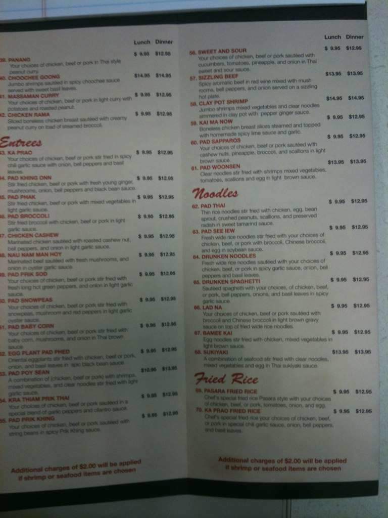 Pasara Thai - Alexandria, VA menu_pic