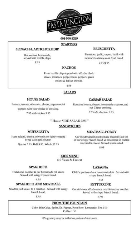 Pasta Junction - Brookhaven, MS menu_pic