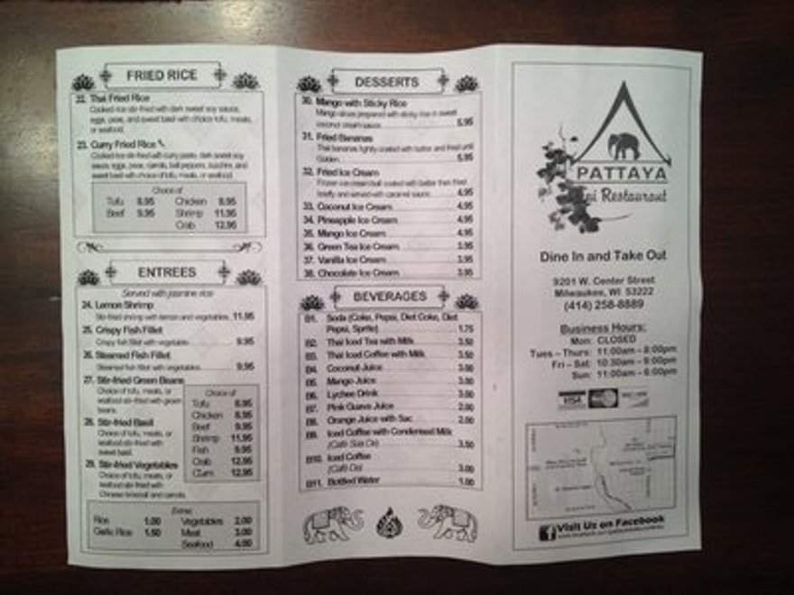 Pattaya Thai - Milwaukee, WI menu_pic