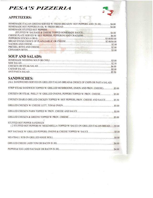 Pesa's Pizzeria - Niles, OH menu_pic