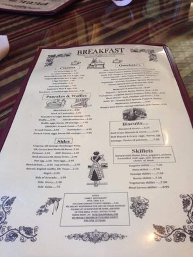 Pete's Family restaurant - Jamestown, CA menu_pic