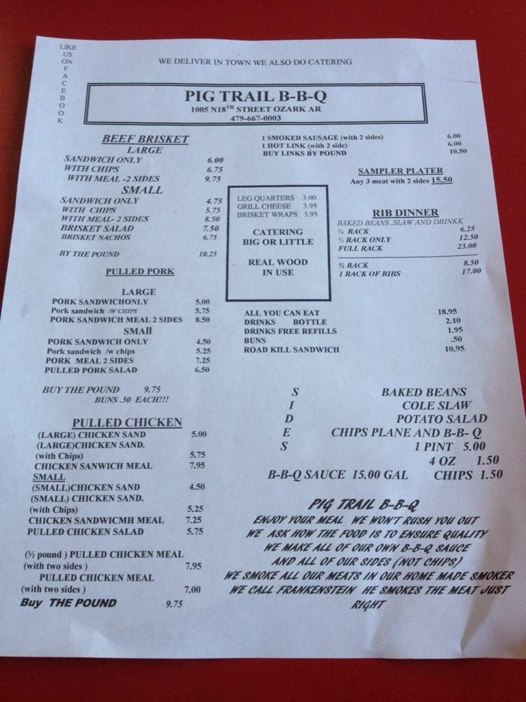 Pigtrail BBQ - Ozark, AR menu_pic
