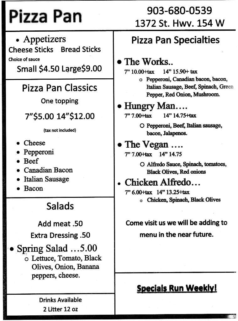 Pizza Pan - Gilmer, TX menu_pic