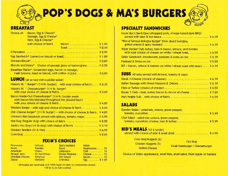Pop's Dogs and Mom's Burgers - Richmond, VA menu_pic
