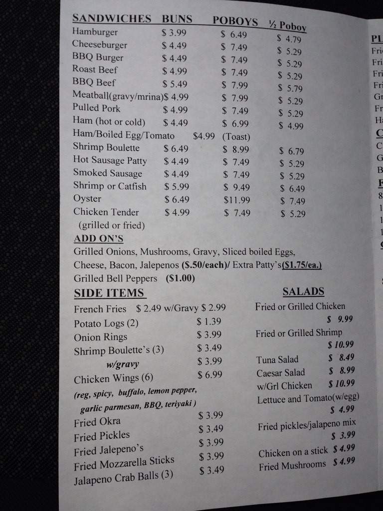 Port Side Cafe - Golden Meadow, LA menu_pic