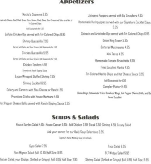 Pour House Restaurant and Lounge - Ellwood City, PA menu_pic