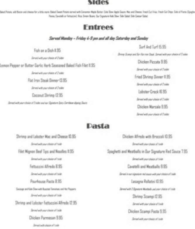 Pour House Restaurant and Lounge - Ellwood City, PA menu_pic