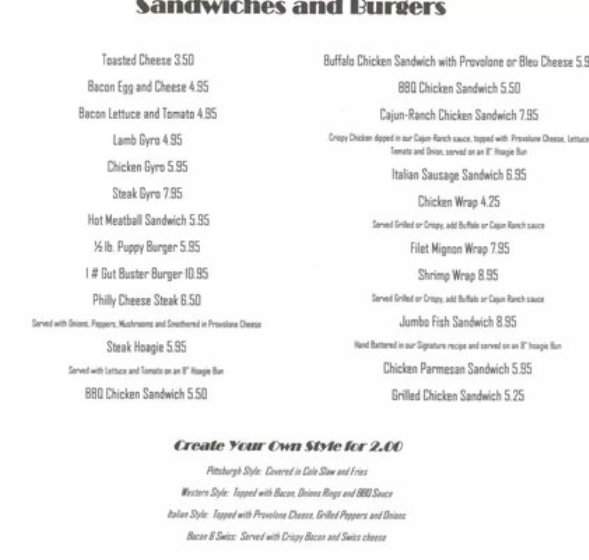 Pour House Restaurant and Lounge - Ellwood City, PA menu_pic