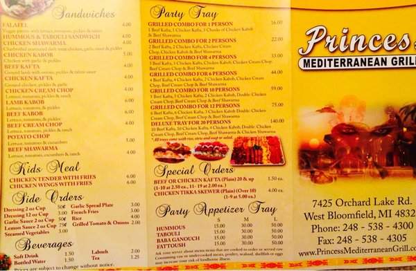 Princess Mediterranean Grill - West Bloomfield, MI menu_pic