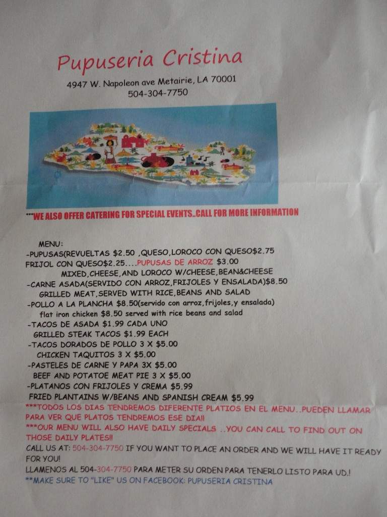 Pupuseria Cristina - Metairie, LA menu_pic