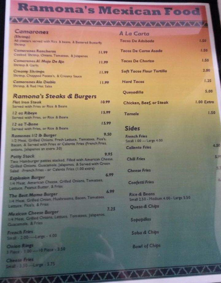 Ramona's Authentic Mexican Restaurant - Broken Arrow, OK menu_pic