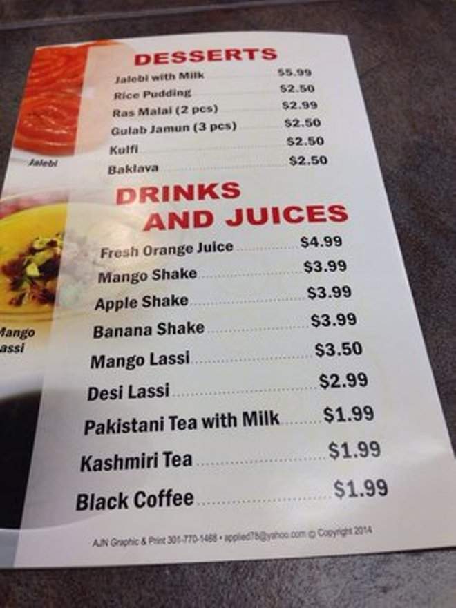 Ravi Chatkhara - Arlington, VA menu_pic