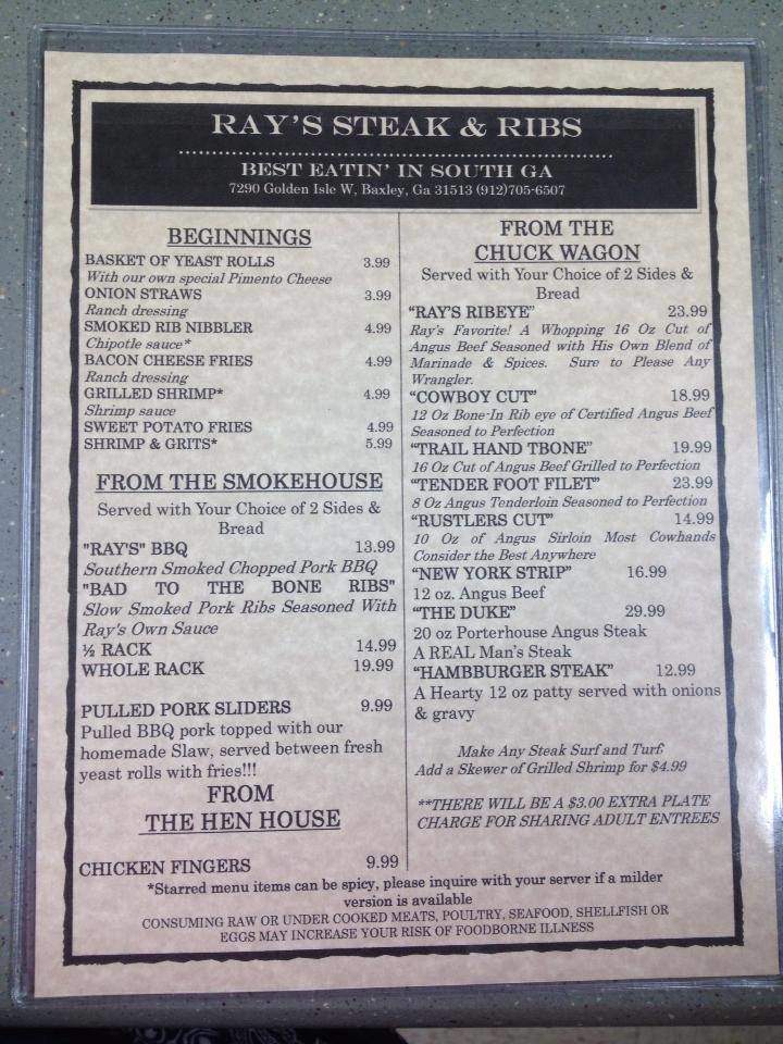 Ray's Steak and Ribs - Baxley, GA menu_pic