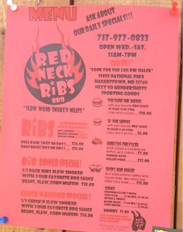 Redneck Ribs - Hagerstown, MD menu_pic