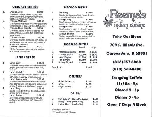 Reema's Indian Cafe - Carbondale, IL menu_pic