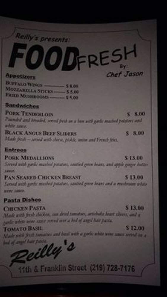 Reillys Bar and Grill - Michigan City, IN menu_pic