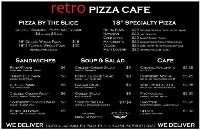Retro Pizza Cafe - Palos Park, IL menu_pic