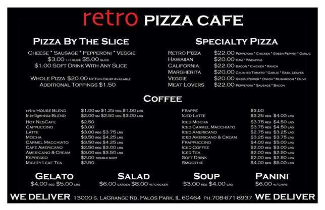 Retro Pizza Cafe - Palos Park, IL menu_pic