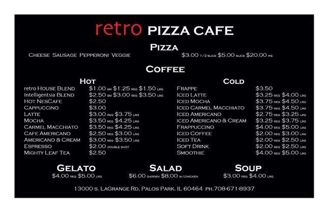 Retro Pizza Cafe - Palos Park, IL menu_pic