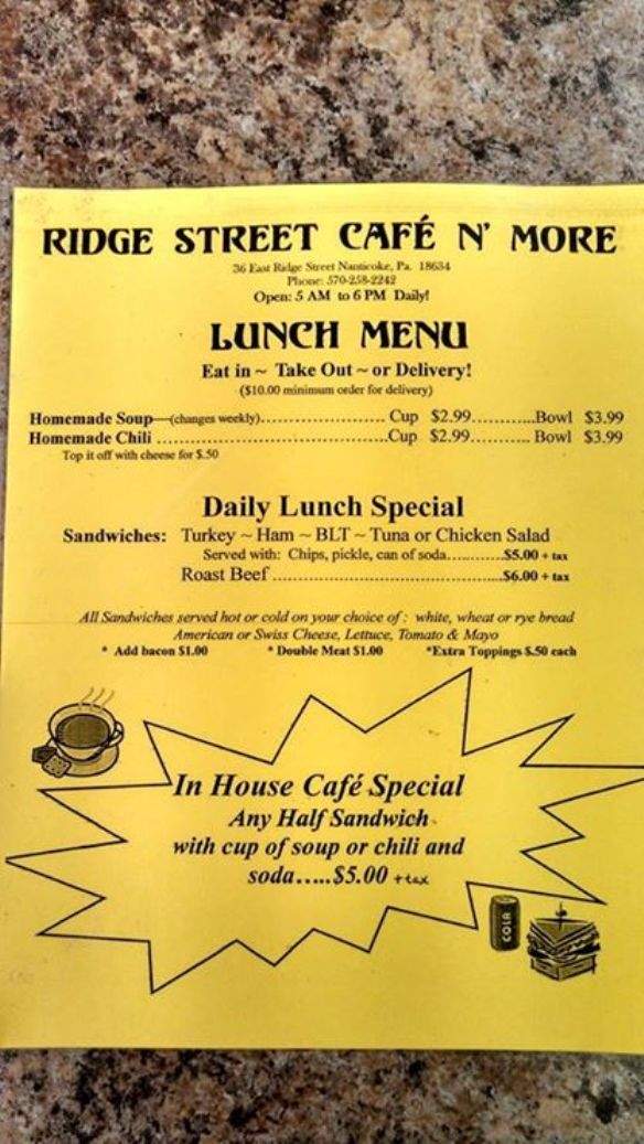 Ridge St. Cafe n'More - Nanticoke, PA menu_pic