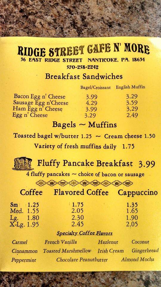 Ridge St. Cafe n'More - Nanticoke, PA menu_pic