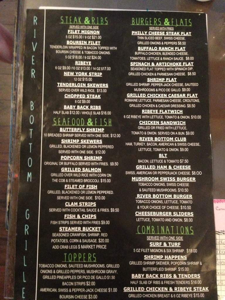 River Bottom Grille - Florence, AL menu_pic