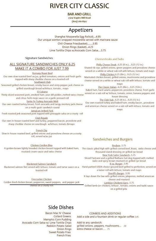 RIver City Classic Bar and Grill - Henrico, VA menu_pic