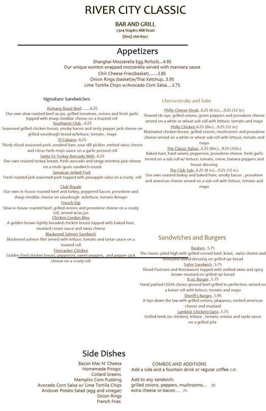 RIver City Classic Bar and Grill - Henrico, VA menu_pic