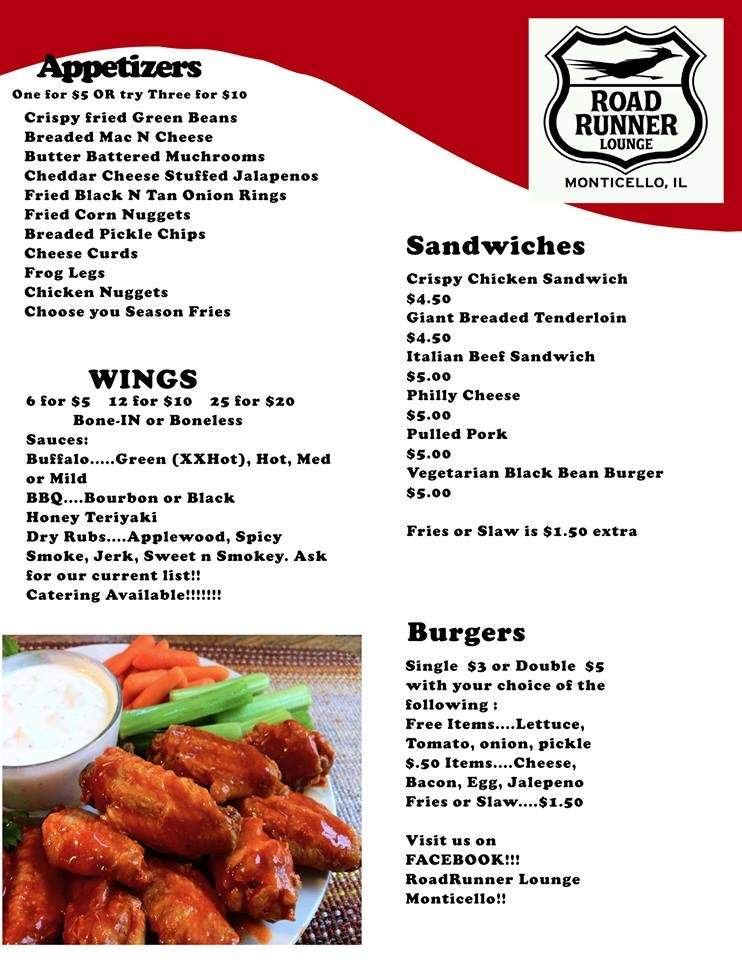 RoadRunner Lounge - Monticello, IL menu_pic